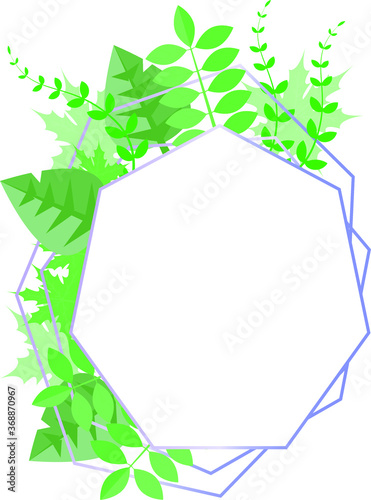 Green twigs and leaves around a white sheet with place for text.