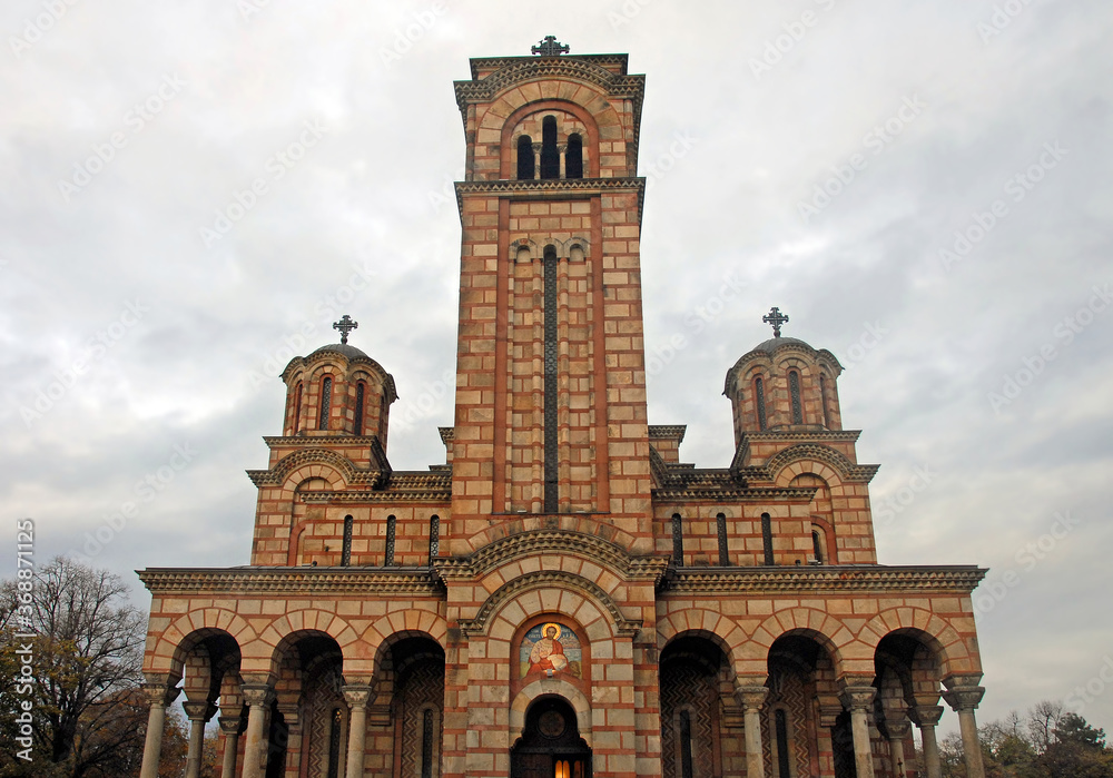 Belgrade in Serbia. The Church of Saint Mark is a Serbian Orthodox Church in Tasmajdan Park, Belgrade. St Mark`s Church is one of the largest churches in Serbia.