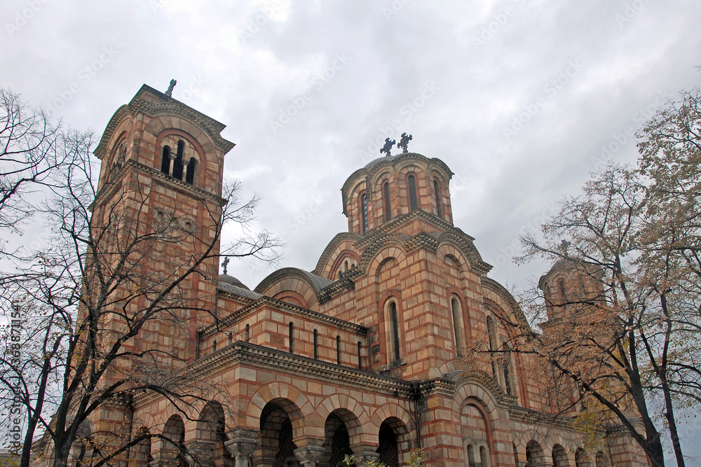 Belgrade in Serbia. The Church of Saint Mark is a Serbian Orthodox Church in Tasmajdan Park, Belgrade. St Mark`s Church is one of the largest churches in Serbia.