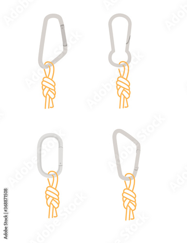 Simple tips how to use metal carabiner in tourism correct use flat vector illustration isolated on white background