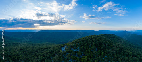 An aerial panorama of Duncan Knob and the Massanutten Range, located in the George Washington National Forest, in Page County Virginia. photo