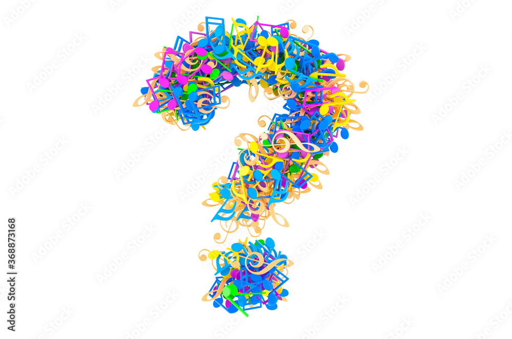 Question mark from colored musical notes. 3D rendering Question mark from colored musical notes. 3D rendering