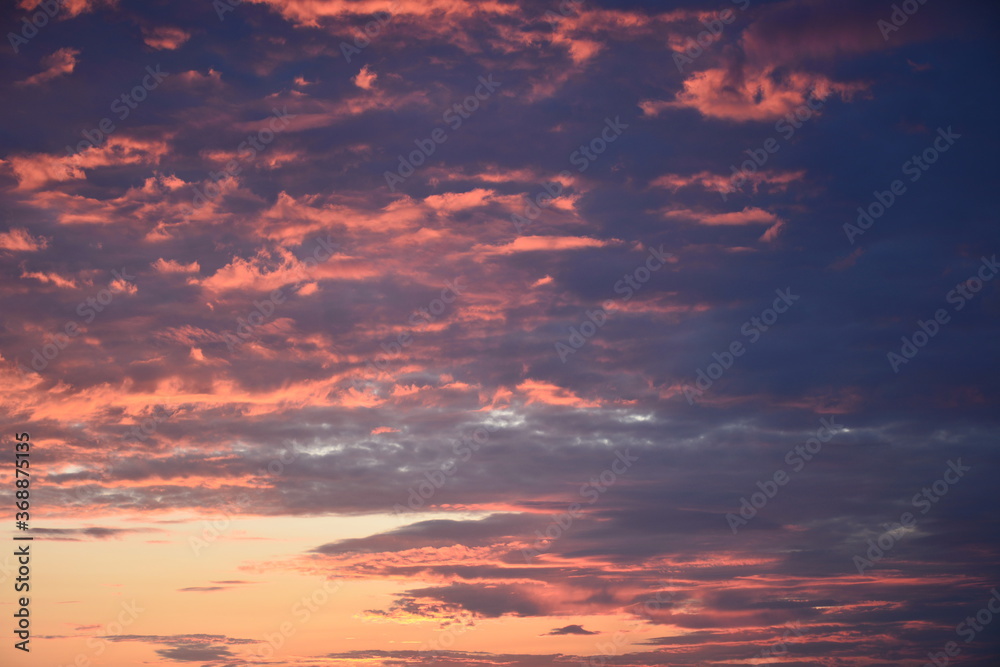 The dawn palette of the sky covered with clouds.