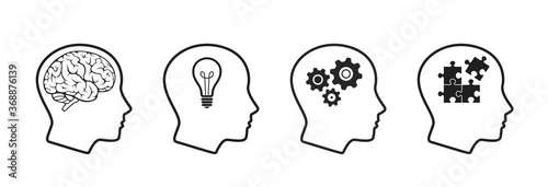 mind process icon set. intelligence, brainstorming, brain thinking, creative process and business solutions symbol