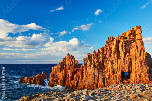 Sardinia sea marine landscape with red rocks in Arbatax