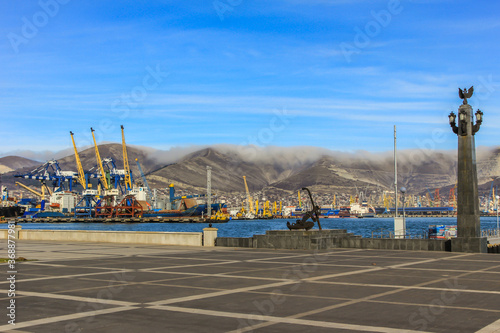09.12.2012, Novorossiysk, Russia. Cityscape of historical Russian town at sunny day.