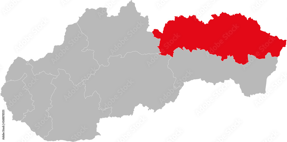 Presov Region isolated on Slovakia map. Gray background. Backgrounds and Wallpapers.
