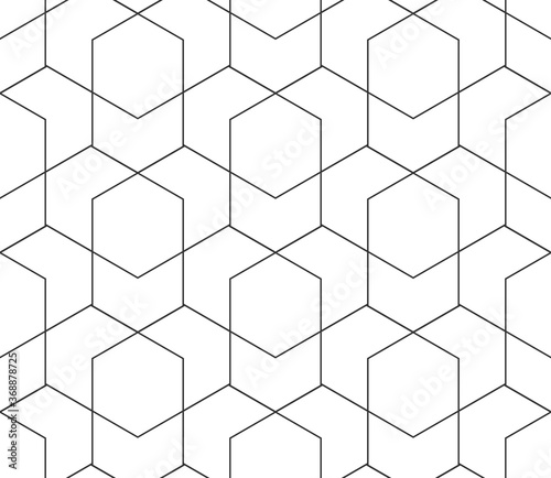 Vector seamless cubic hexagon pattern. Modern stylish thin linear texture.