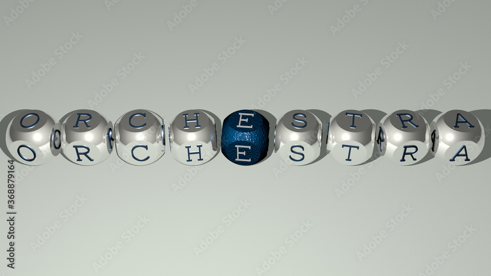 combination of ORCHESTRA built by cubic letters from the top perspective, excellent for the concept presentation. music and concert combination of ORCHESTRA built by cubic letters from the top perspective, excellent for the concept presentation. music and concert