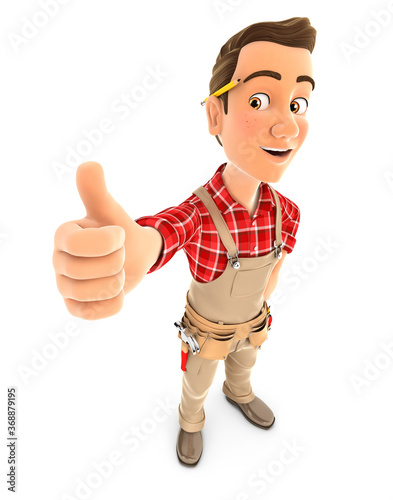 3d handyman standing with thumb up