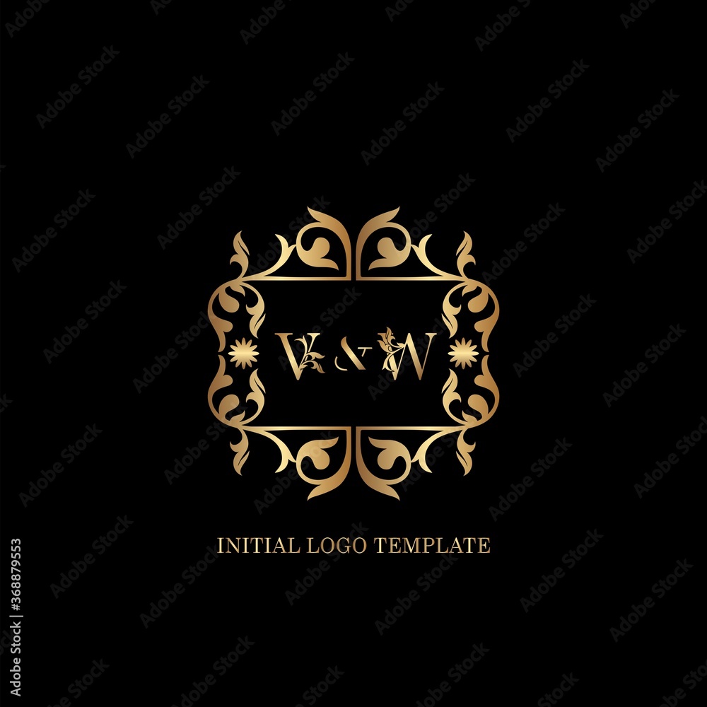 Gold WV Initial logo. Frame emblem ampersand deco ornament monogram luxury logo template for wedding or more luxuries identity Gold WV Initial logo. Frame emblem ampersand deco ornament monogram luxury logo template for wedding or more luxuries identity