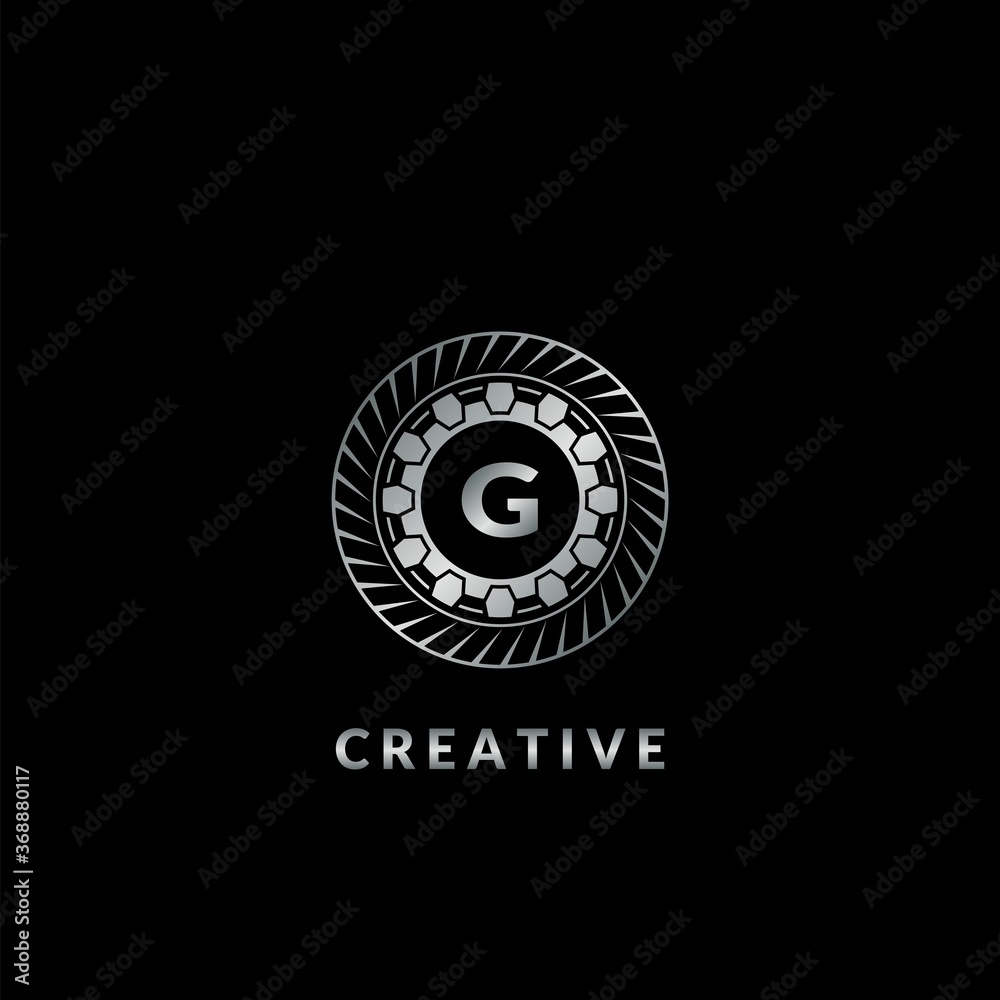Fototapeta premium Silver Gear G Letter Logo for automotive and technology vector template design