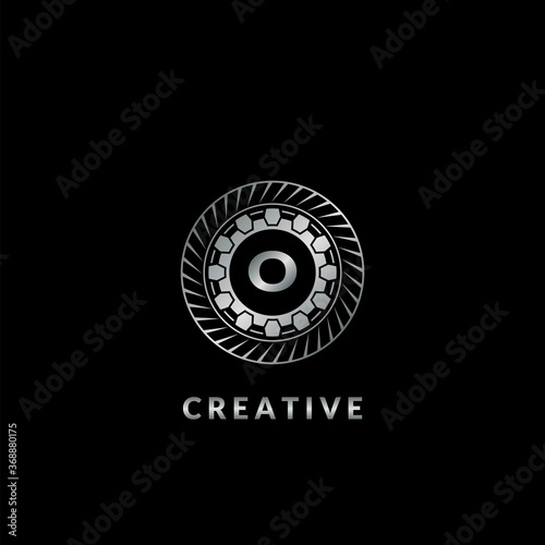Silver Gear O Letter Logo for automotive and technology vector template design