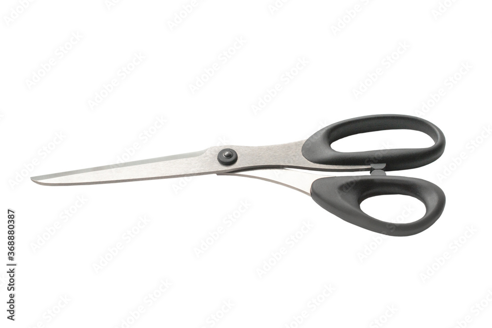 Isolated and opened black handle scissors on white background Isolated and opened black handle scissors on white background