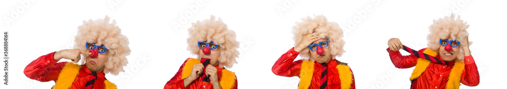 Funny clown in fun concept isolated on white Funny clown in fun concept isolated on white