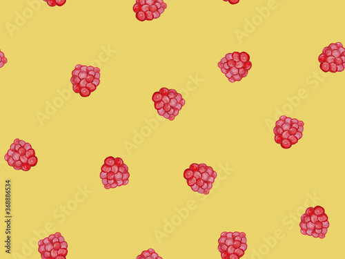 Seamless pattern with raspberries drawn in watercolor.