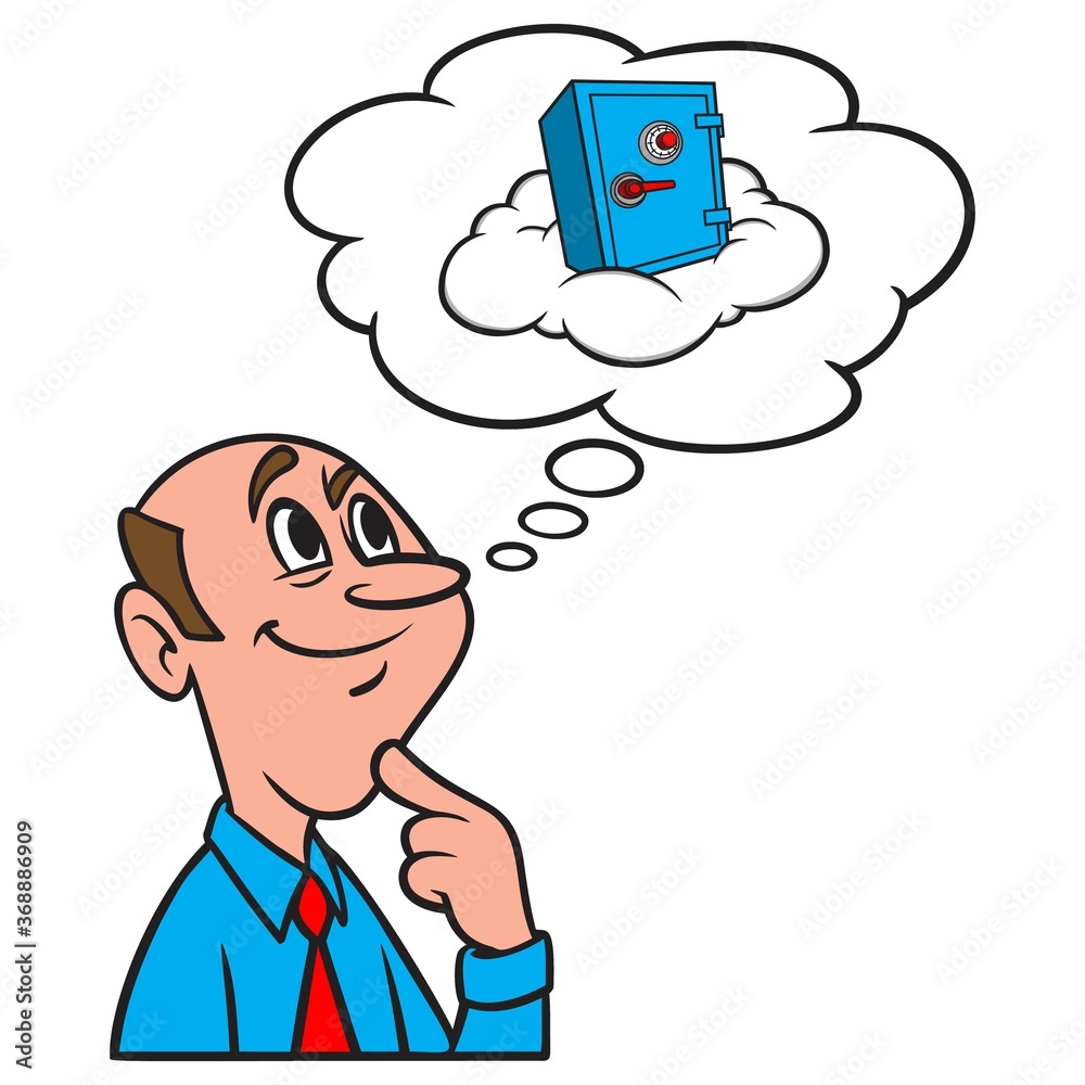 Thinking about Cloud Security - A cartoon illustration of a man thinking about internet Cloud Security. Thinking about Cloud Security - A cartoon illustration of a man thinking about internet Cloud Security.