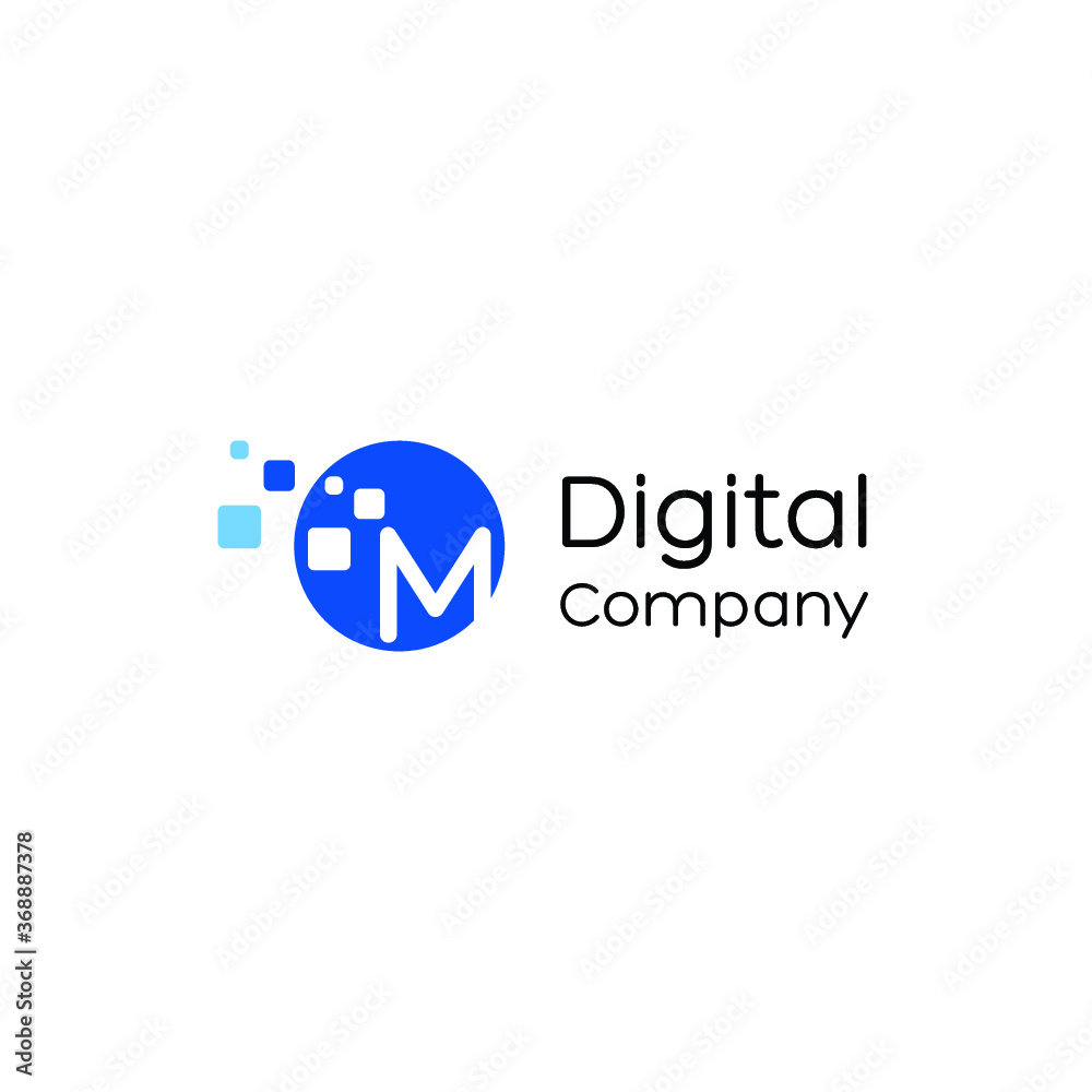 Letter M digital logo, Technology and digital logotype
