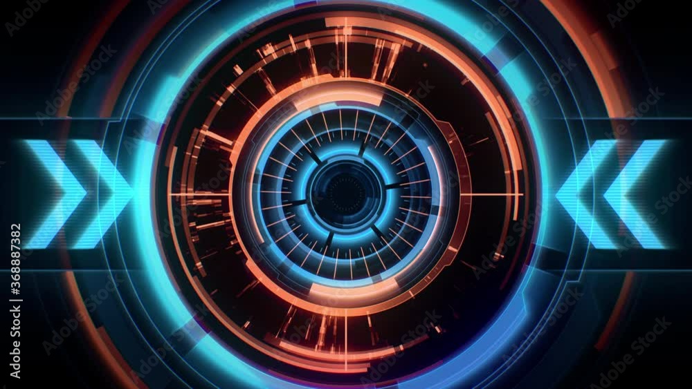 Round hud element for user interface technology background. Digital process visualizer for futuristic concept design. Seamless loop.