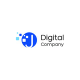 Letter J digital logo, Technology and digital logotype