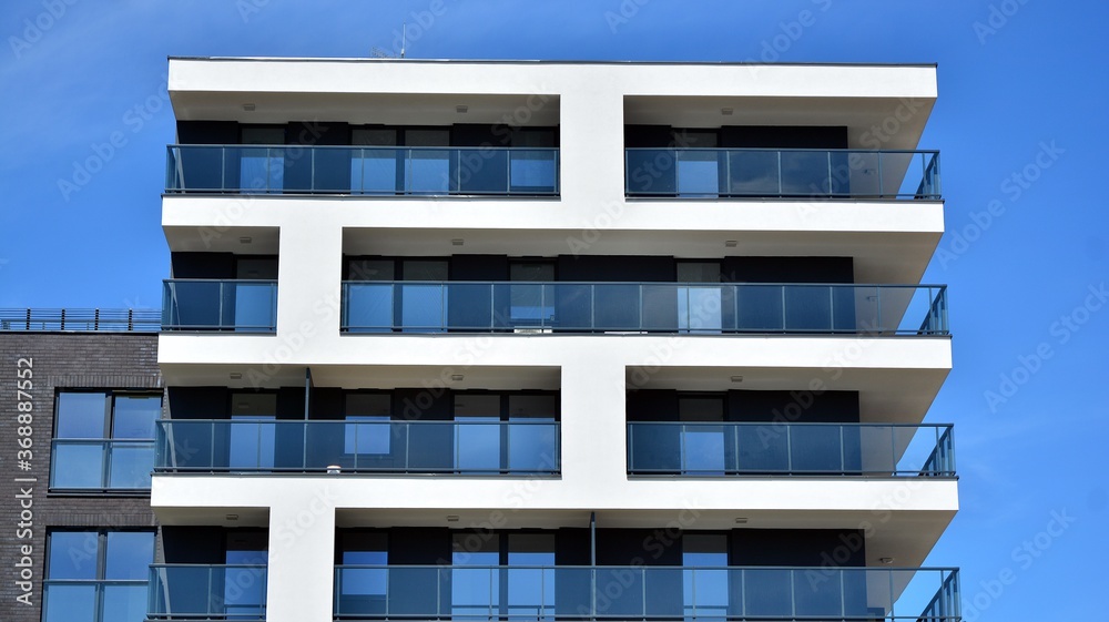 Modern apartment building. Balconies at apartment residential building. Residential architecture. Modern apartment building. Balconies at apartment residential building. Residential architecture.