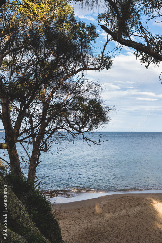 Blackmans Bay beach on a sunny winter day in South Hobart in Tasmania