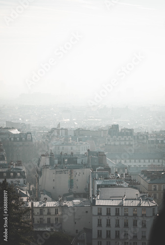 Retro Paris skyline with old buildings, narrow streets makes the buildings seem inseparable
