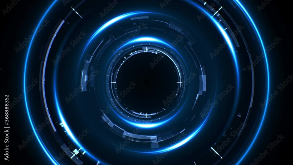 Round HUD background for cyberspace concept. Abstract futuristic texture with digital details for high technology presentation. Seamless loop.
