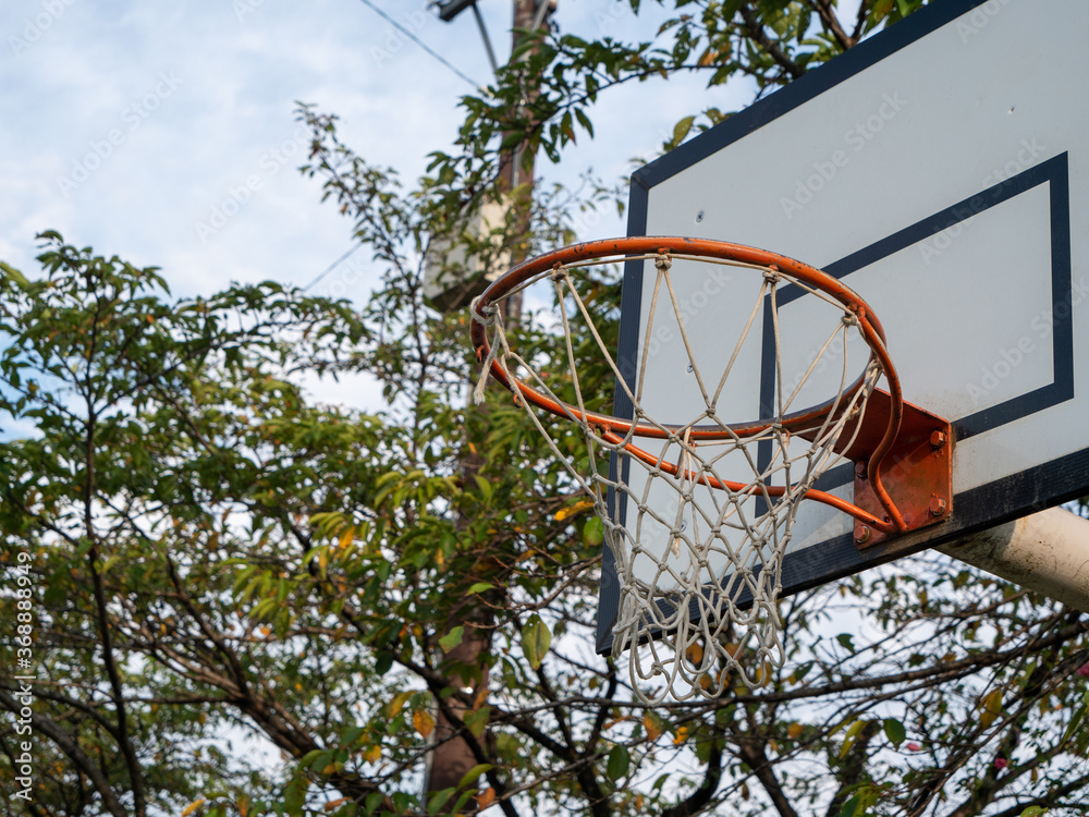 Basketball goal set in the park