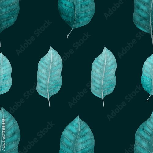 Modern abstract seamless pattern with watercolor tropical leaves for textile design. Retro bright summer background. Jungle foliage illustration. Swimwear botanical design. Vintage exotic print. 
