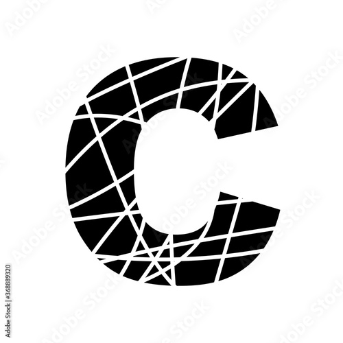 Letter C - fragmented mottled font - isolated, vector