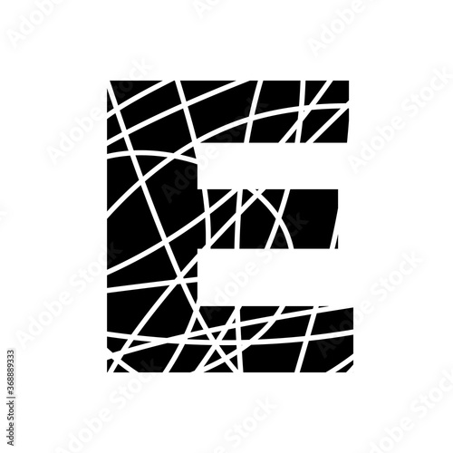 Letter E - fragmented mottled font - isolated, vector