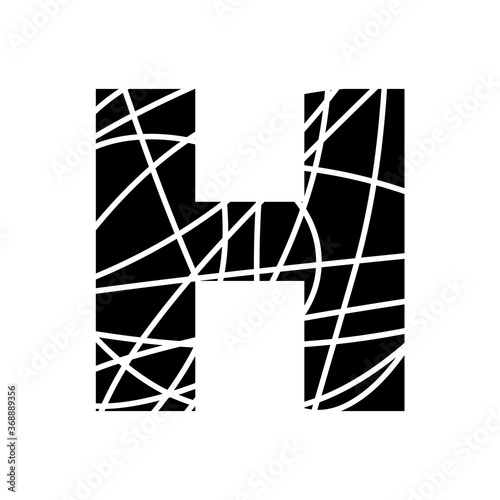 Letter H - fragmented mottled font - isolated, vector