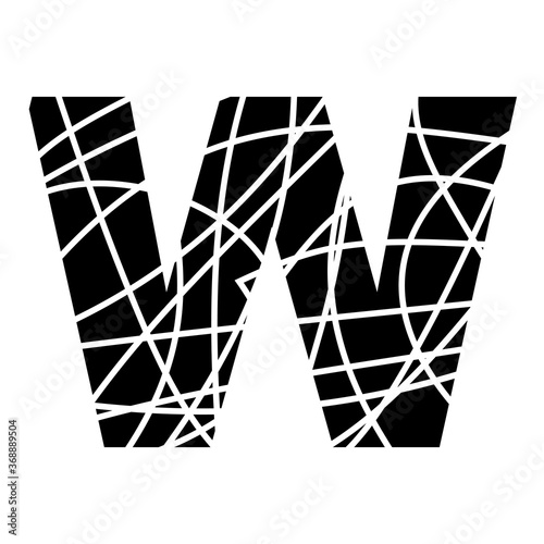 Letter W - fragmented mottled font - isolated, vector