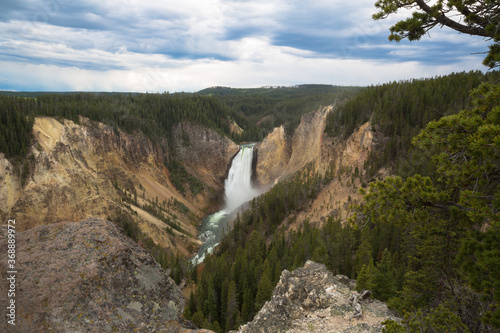 Upper falls as seen from Red Rock Point, Grand Canyon of Yellowstone, Yellowstone National Park, Wyoming, USA