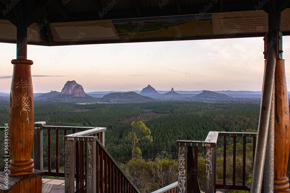 Glasshouse Mountains from Wild Horse Mountain, Sunshine Coast Hinterland, Queensland, Australia
