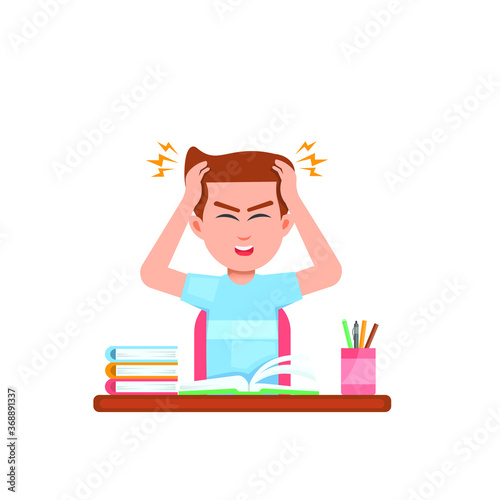 Boy is stressed out when studying because of difficult homework