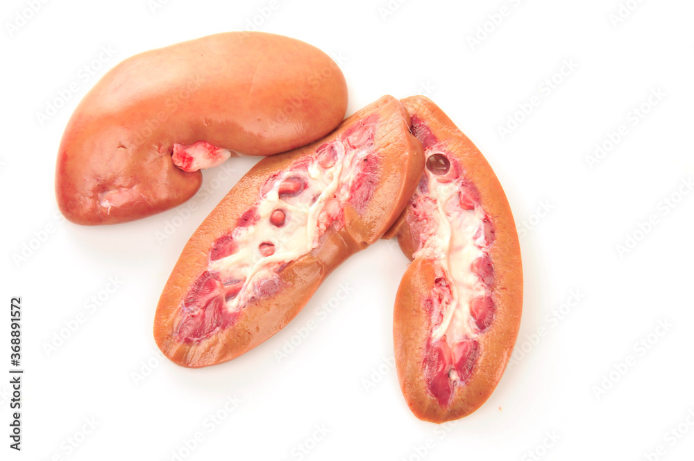 Pig kidney on a white background Pig kidney on a white background