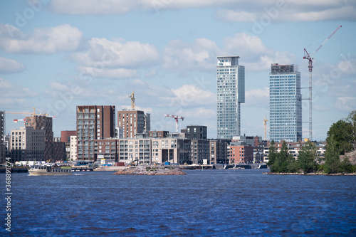 The new residential district of Sompasaari under construction. Shot from the downtown area of Katajanokka. photo