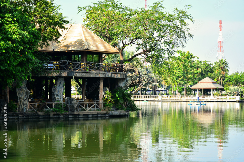 Fototapeta premium Outdoor park water pond at Dusit Zoo in Khao Din Park, Bangkok, Thailand
