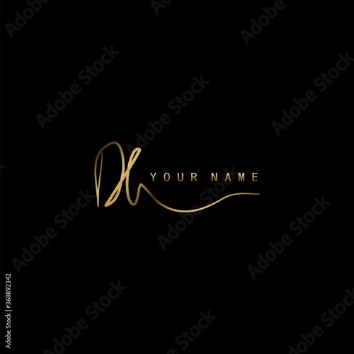Golden Signature Logo D and H, DH Initial letter logo sign. Handwriting calligraphic signature logo template design.