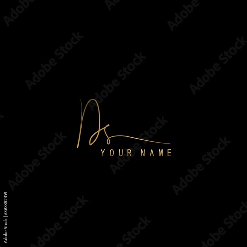 Golden Signature Logo D and S, DS Initial letter logo sign. Handwriting calligraphic signature logo template design.