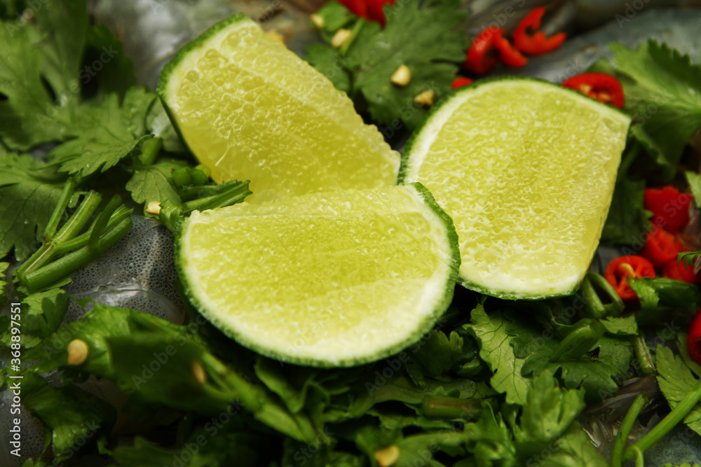 Lime with chili,coriander and shrimp Lime with chili,coriander and shrimp