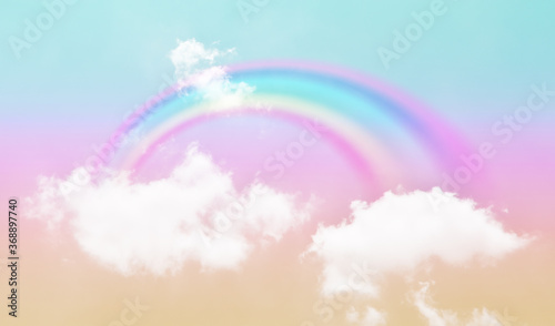Fantasy magical landscape the rainbow on sky abstract with a pastel colored background and wallpaper.
