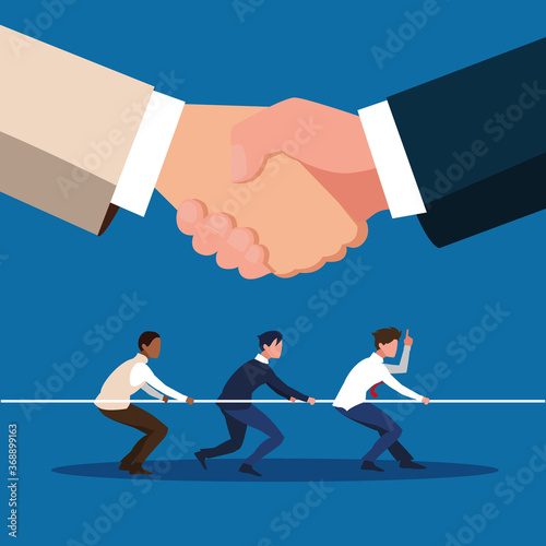 hands shake with businessmen pull rope