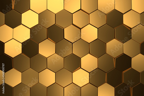 Fototapeta Naklejka Na Ścianę i Meble -  Abstract background of golden hexagon. 3D rendering.