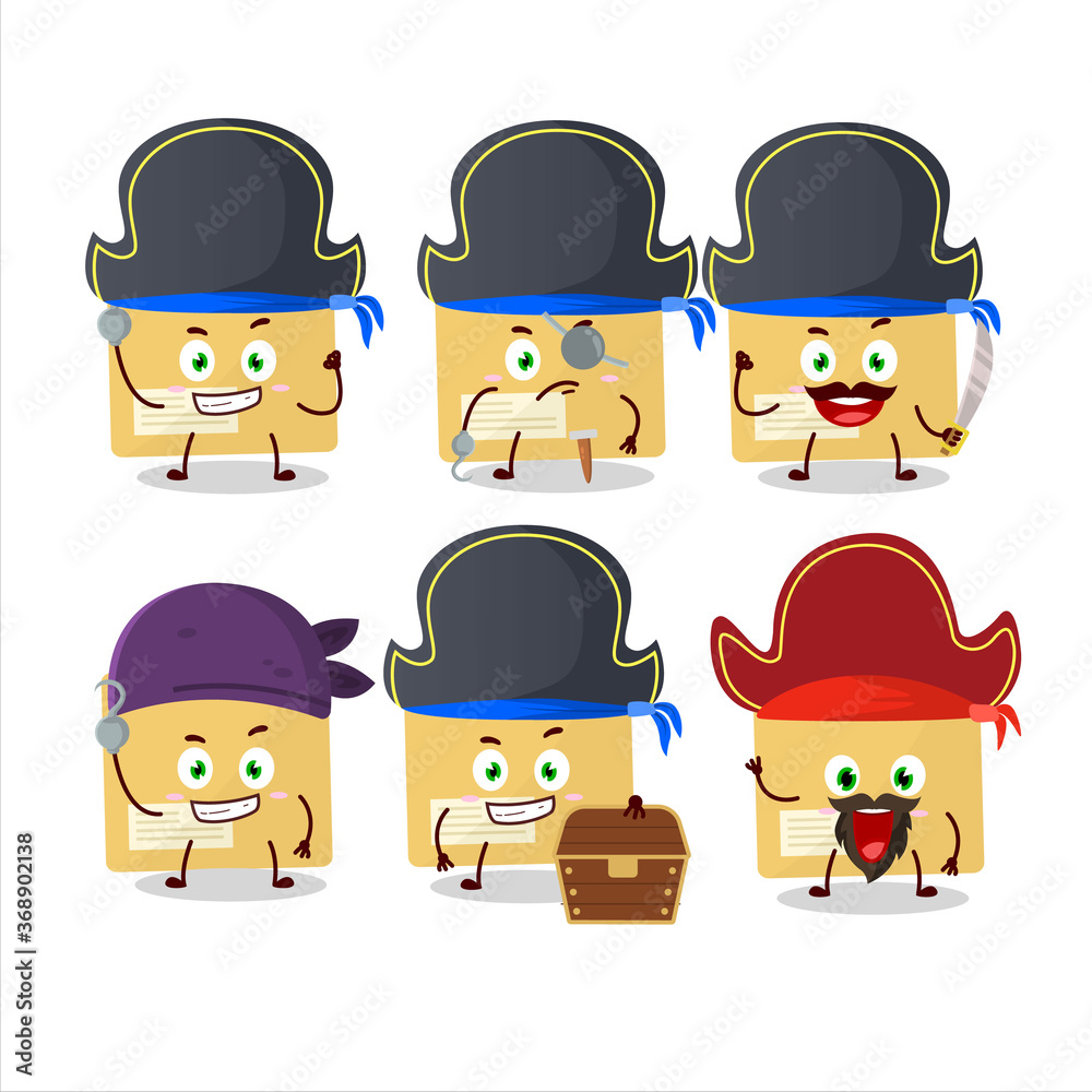 Cartoon character of file folder with various pirates emoticons Cartoon character of file folder with various pirates emoticons