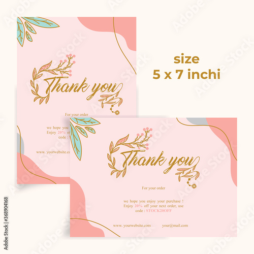 Beauty pink thankyou, gift, Invitation card minimalist pastel organic design template vector