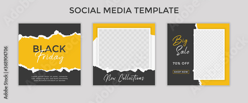 social media template post for promotion. template post for ads. design with yellow and black color. photo