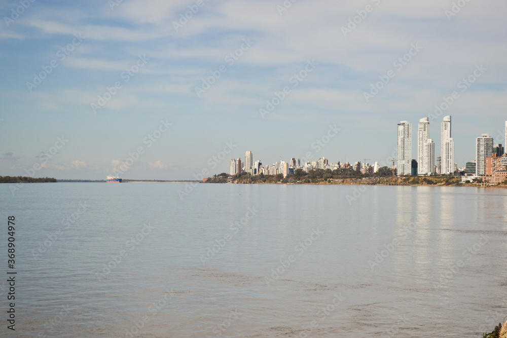 panorama of the city rosario santa fe argentina in the river